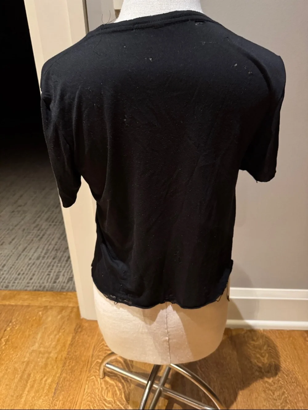 Article X Distressed Black Tee Shirt Small Grunge Raw Hem Short Sleeve Top - Picture 8 of 11